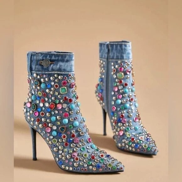 Anthropologie Jeffrey Campbell Dazzle Boots Size 8.5 Denim NEW - Picture 1 of 9